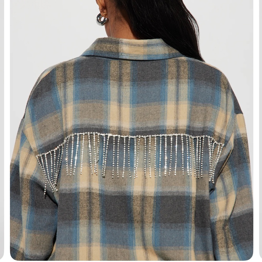 Fashion Nova Plaid Shirt with Beaded Fringe. NWT